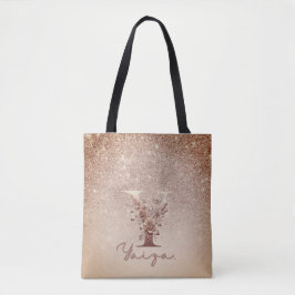 Glitter  Rose Gold Floral Letter Y Tote Tasche