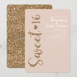 Glitter Rose Gold Rouge Sweet 16 Sixteen Party Einladung