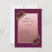 glitter Rose Gold Script - Burgundy floral wedding RSVP Karte (Vorderseite)