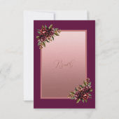 glitter Rose Gold Script - Burgundy floral wedding RSVP Karte (Rückseite)