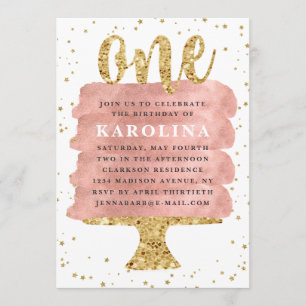 Glitter & Rose Gold Torte zum ersten Geburtstag Einladung