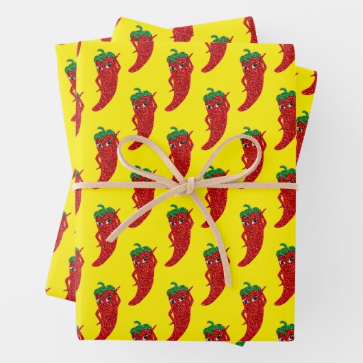 Glitter Roter Heißer Pfeffer Diva Gelb Geschenkpapier Set (Beispiel)