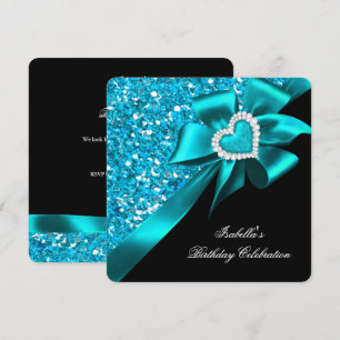 Glitter Royal Türkis Blau Herz Schleife Schwarz Pa Einladung