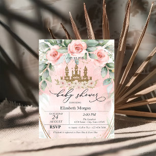 Glitter Schloss Rosa Rosen Baby Shower Einladung