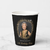 Glitter Schwarz Gold 70. Geburtstag Pappbecher (Rückseite)
