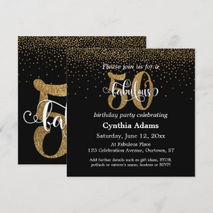 Glitter & Script 50 & Fabulous auf Schwarz, Geburt Einladung