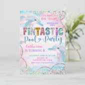 Glitter Sequin Fintastic Dolphin Birthday invitati Einladung (Stehend Vorderseite)