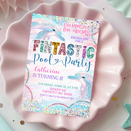 Glitter Sequin Fintastic Dolphin Birthday invitati Einladung