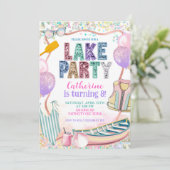 Glitter Sequin Lake Party Birthday invitation Einladung (Stehend Vorderseite)