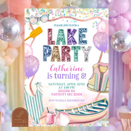 Glitter Sequin Lake Party Birthday invitation Einladung