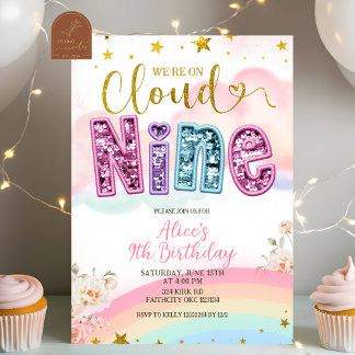 Glitter sequin pastel cloud nine birthday einladung