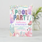 Glitter Sequin Pool Party Birthday invitation Einladung (Stehend Vorderseite)