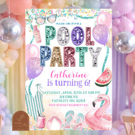 Glitter Sequin Pool Party Birthday invitation Einladung