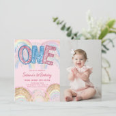 Glitter Sequin Rainbow 1st Birthday Invitation Einladung (Stehend Vorderseite)