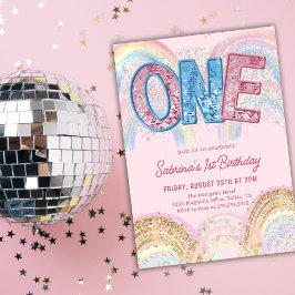 Glitter Sequin Rainbow 1st Birthday Invitation Einladung