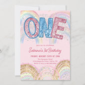 Glitter Sequin Rainbow 1st Birthday Invitation Einladung (Vorderseite)