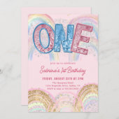 Glitter Sequin Rainbow 1st Birthday Invitation Einladung (Vorne/Hinten)