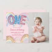 Glitter Sequin Rainbow 1st Birthday Photo Einladung (Vorne/Hinten)