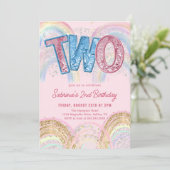 Glitter Sequin Rainbow 2nd Birthday Invitation Einladung (Stehend Vorderseite)