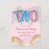Glitter Sequin Rainbow 2nd Birthday Invitation Einladung (Vorne/Hinten)