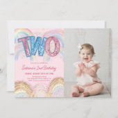 Glitter Sequin Rainbow 2nd Birthday Photo Einladung (Vorderseite)
