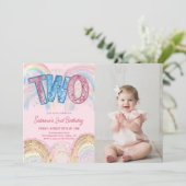 Glitter Sequin Rainbow 2nd Birthday Photo Einladung (Stehend Vorderseite)