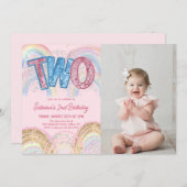 Glitter Sequin Rainbow 2nd Birthday Photo Einladung (Vorne/Hinten)