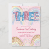 Glitter Sequin Rainbow 3rd Birthday Invitation Einladung (Vorderseite)