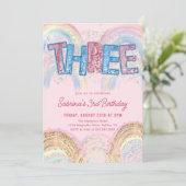 Glitter Sequin Rainbow 3rd Birthday Invitation Einladung (Stehend Vorderseite)