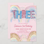 Glitter Sequin Rainbow 3rd Birthday Invitation Einladung (Vorne/Hinten)