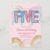 Glitter Sequin Rainbow 5th Birthday Invitation Einladung (Vorne/Hinten)