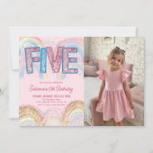 Glitter Sequin Rainbow 5th Birthday Photo Einladung (Vorderseite)