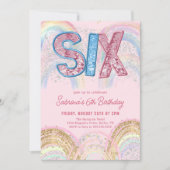Glitter Sequin Rainbow 6th Birthday Invitation Einladung (Vorderseite)