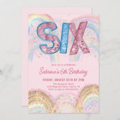 Glitter Sequin Rainbow 6th Birthday Invitation Einladung (Vorne/Hinten)