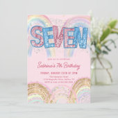 Glitter Sequin Rainbow 7th Birthday Invitation Einladung (Stehend Vorderseite)