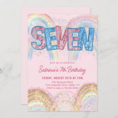 Glitter Sequin Rainbow 7th Birthday Invitation Einladung (Vorne/Hinten)