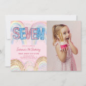 Glitter Sequin Rainbow 7th Birthday Photo Einladung (Vorderseite)