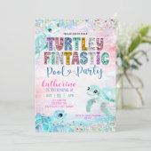 Glitter Sequin Sea Turtle Fintastic Birthday invit Einladung (Stehend Vorderseite)