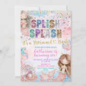 Glitter Sequin Splish Splash mermaid bash invitati Einladung (Vorderseite)