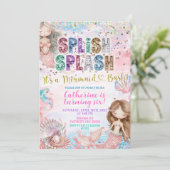Glitter Sequin Splish Splash mermaid bash invitati Einladung (Stehend Vorderseite)