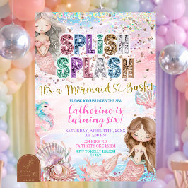 Glitter Sequin Splish Splash mermaid bash invitati Einladung