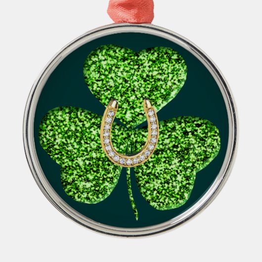 Glitter Shamrock and Horseshoe Round Ornament (Vorne)