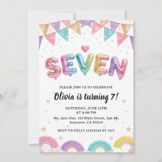 Glitter SIEBEN Mädchen Regenbogen Pailletten 7. Ge Einladung