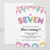 Glitter SIEBEN Mädchen Regenbogen Pailletten 7. Ge Einladung (Vorne/Hinten)