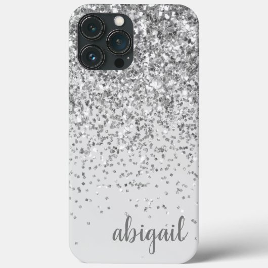 Glitter Silber Elegantes Modernes Monogramm Name Case-Mate iPhone Hülle (Rückseite)