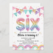 Glitter SIX Girly Rainbow Sequin 6th Birthday Einladung (Vorne/Hinten)