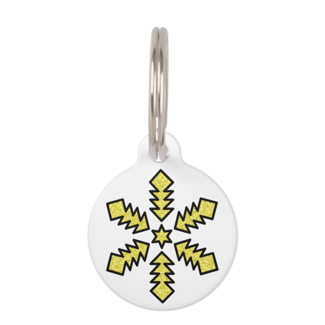 Glitter Snowflake - Yellow Star Haustiermarke (Vorderseite)