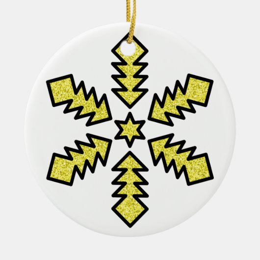Glitter Snowflake - Yellow Star Keramik Ornament (Vorne)
