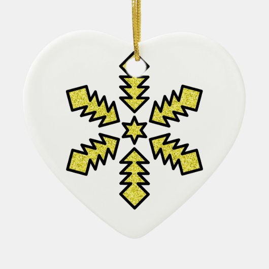 Glitter Snowflake - Yellow Star Keramik Ornament (Vorne)