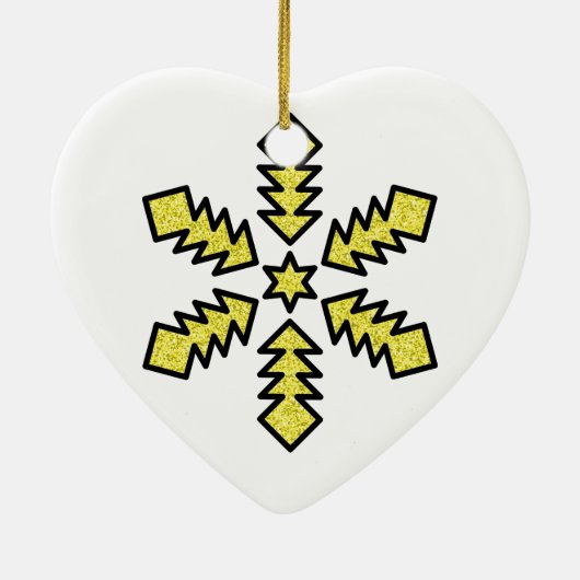 Glitter Snowflake - Yellow Star Keramik Ornament (Hinten)